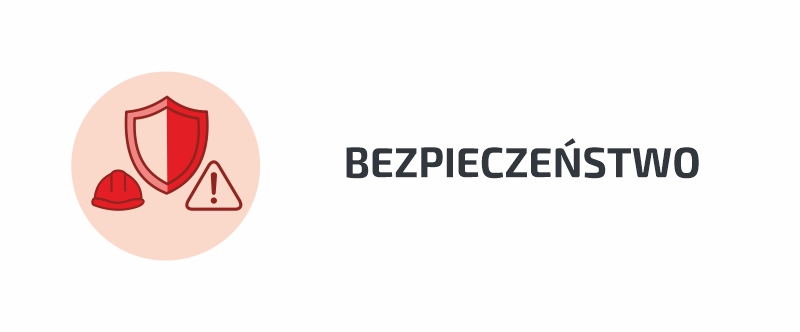 Grafika - ikonka tarczy i napis Bezpieczeństwo