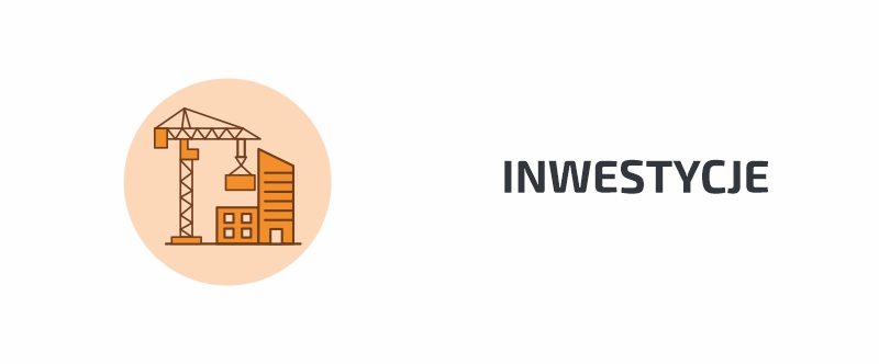 Grafika - ikonka budynku i dźwigu i napis Inwestycje
