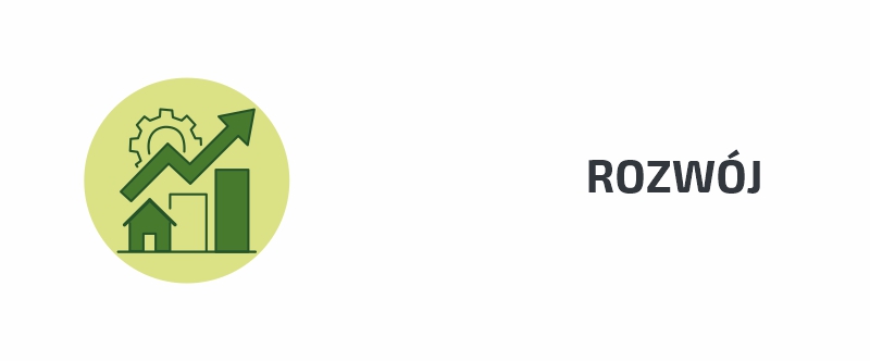 Grafika - ikonka wykresu ze strzałką i napis Rozwój
