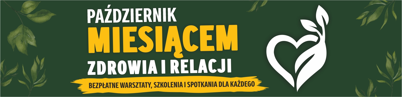 Zielone tło i napis Październik miesiącem zdrowia i relacji