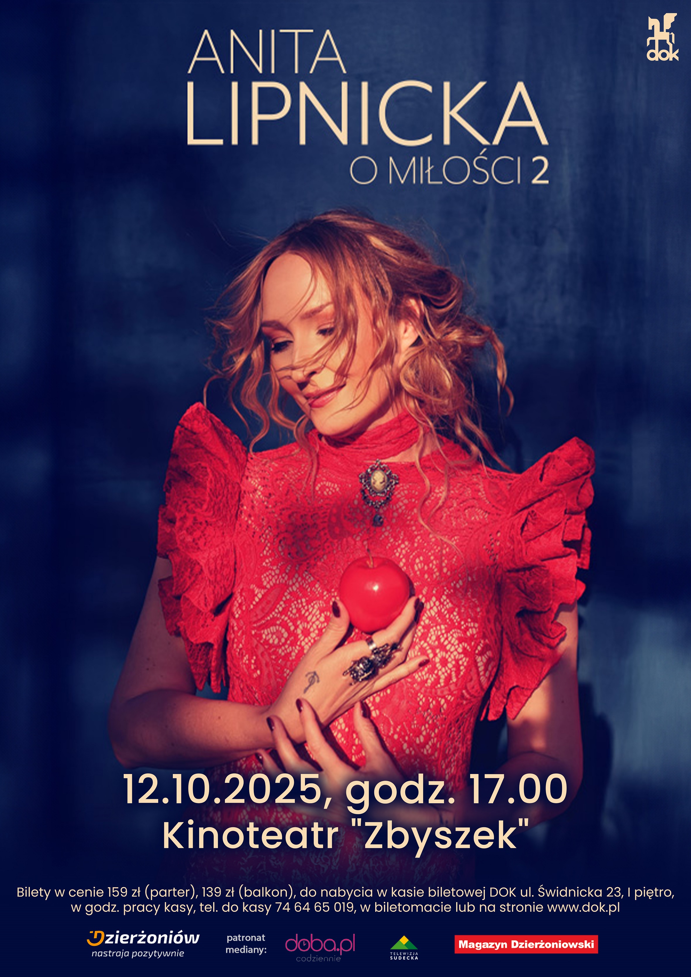 Plakat koncertu ze zdjęciem Anity Lipnickiej w czerwonej sukience