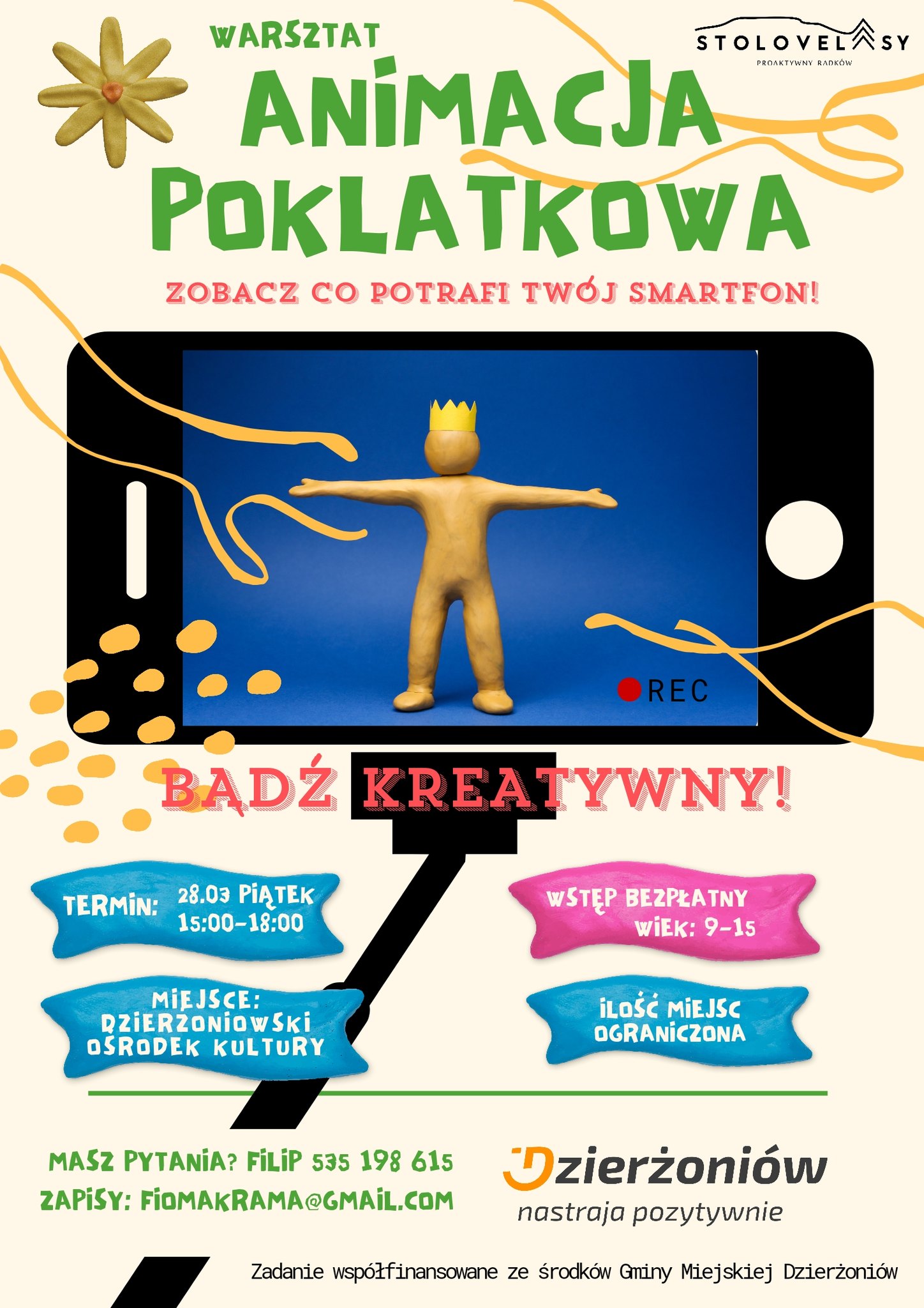 Plakat ze zdjeciem telefonu i napisem Bądź kreatywny