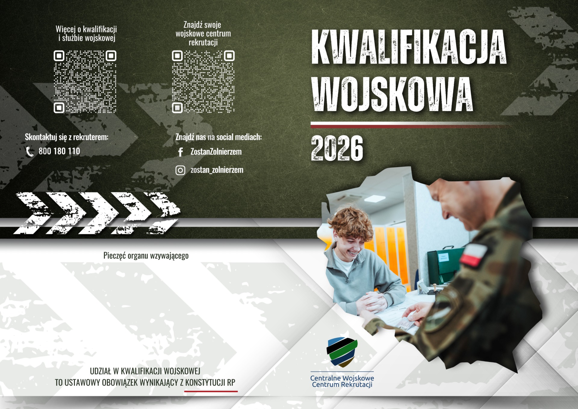 Plakat kwalifikacji wojskowej z kodami QR 