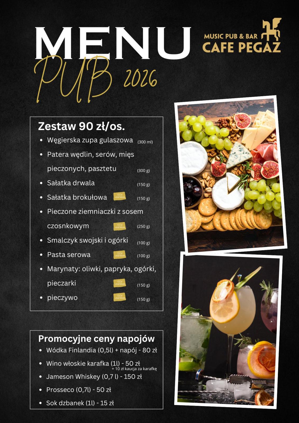 ulotka z kateringiem na wydarzenie PUB Dzierżoniów 2026. Cafe Pegaz i Kinoteatr Zbyszek Dzierżoniów.