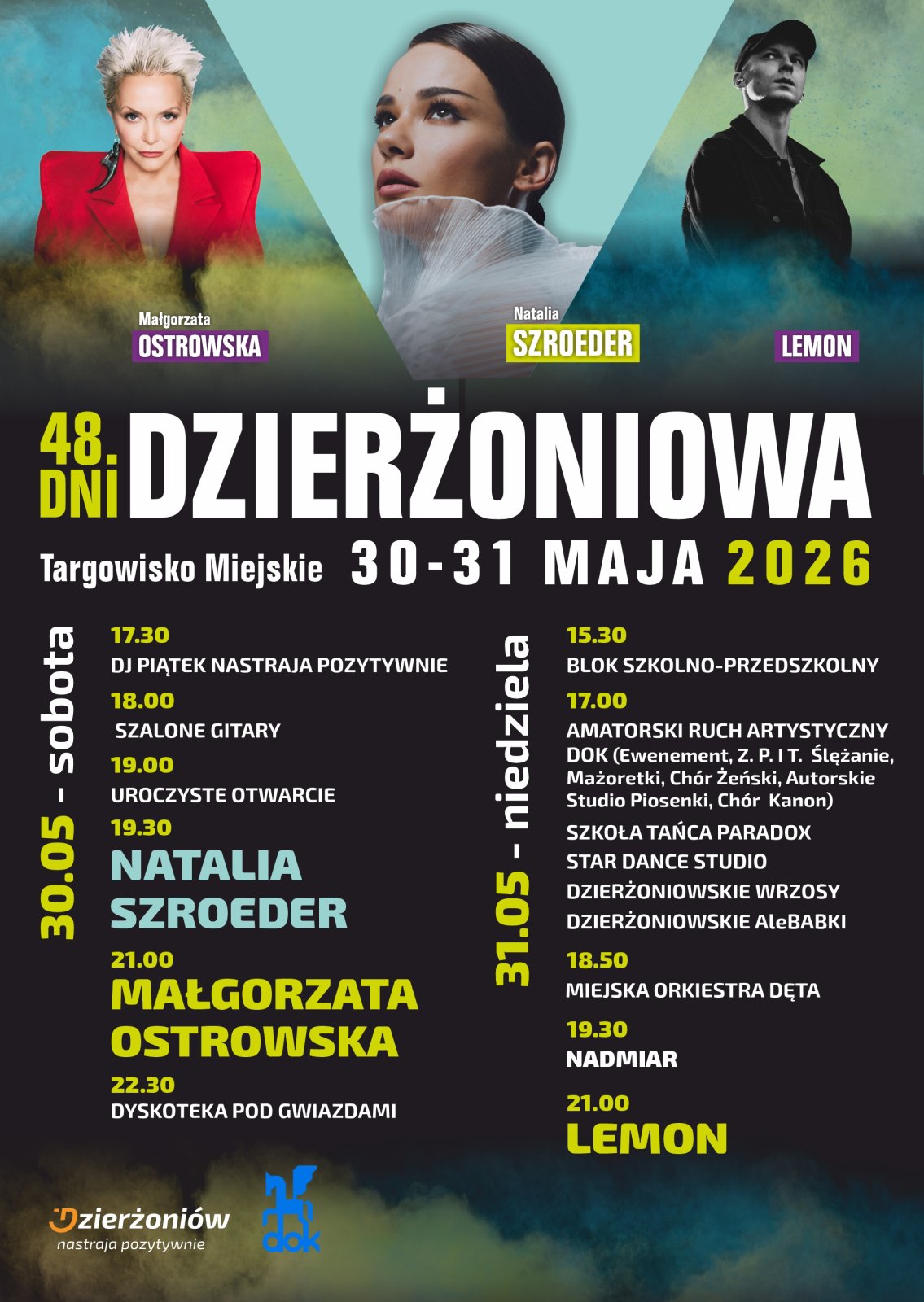Plakat dni miasta z inforamcjami podanymi w tekście