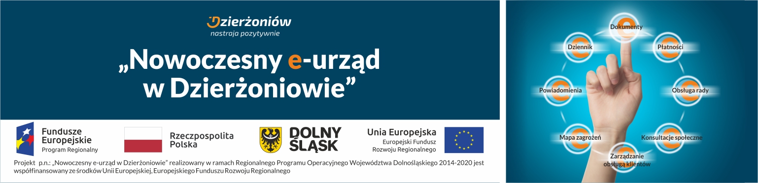 Baner znapisem Nowoczesny e-urząd w Dzierżoniowie 