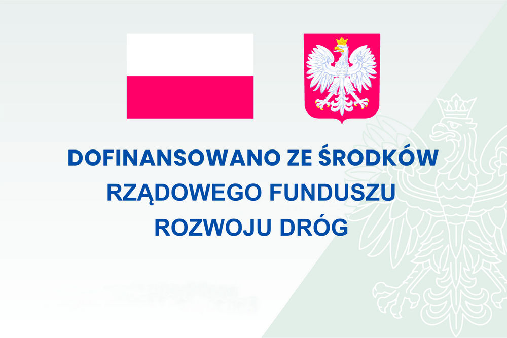 Flaga i Godło Poslki z napisem Rządowy Fundusz Rozwoju Dróg