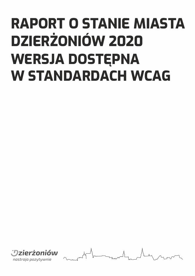 Biała strona z napisem Raport o stanie miasta 2020