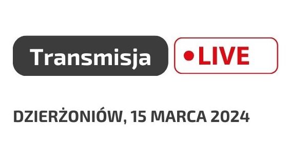 Napis Transmisja Live na białym tle