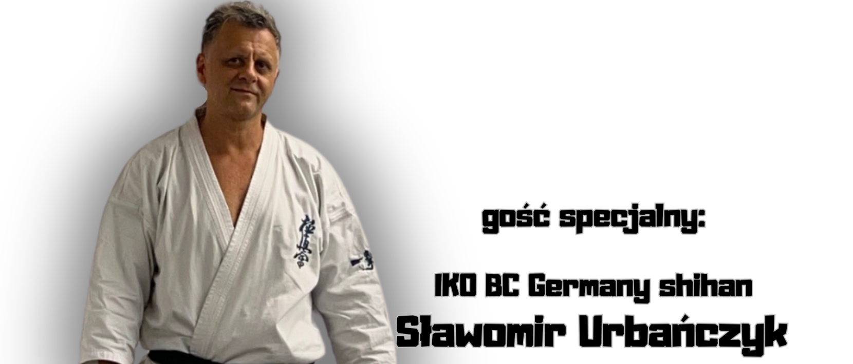 zawodnik karate ubrany w białe kimono i czrny pas, obok napisy XX Ogólnopolskie Seminarium Karate Kyokushin
