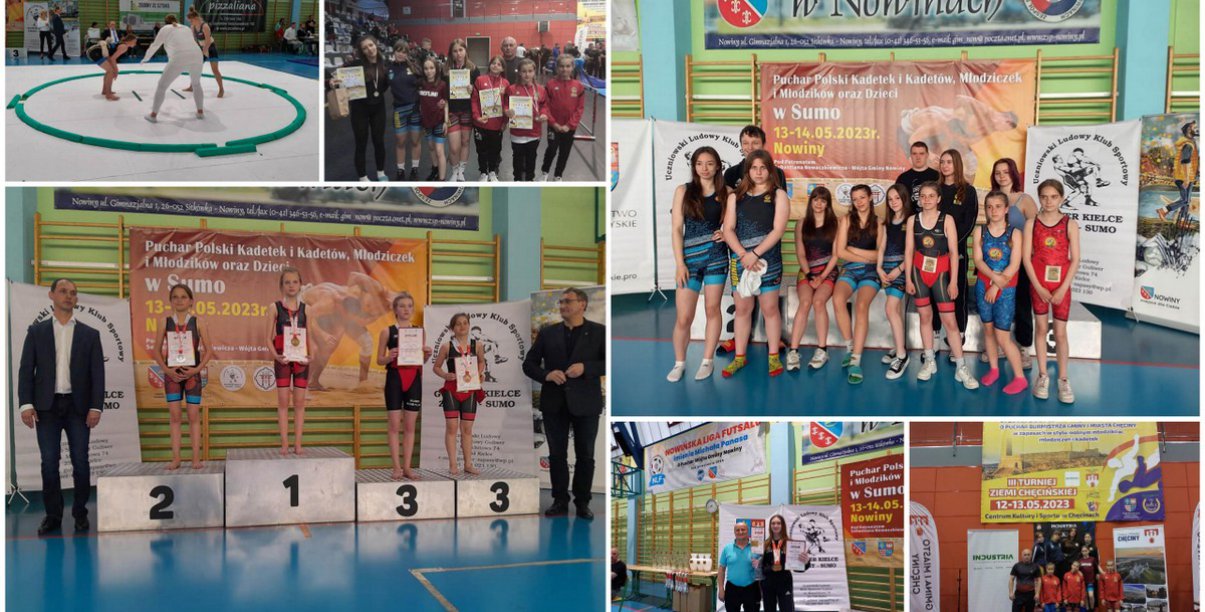 Kolaz zdjęc młodych zaopaśniczek namacie i na podium