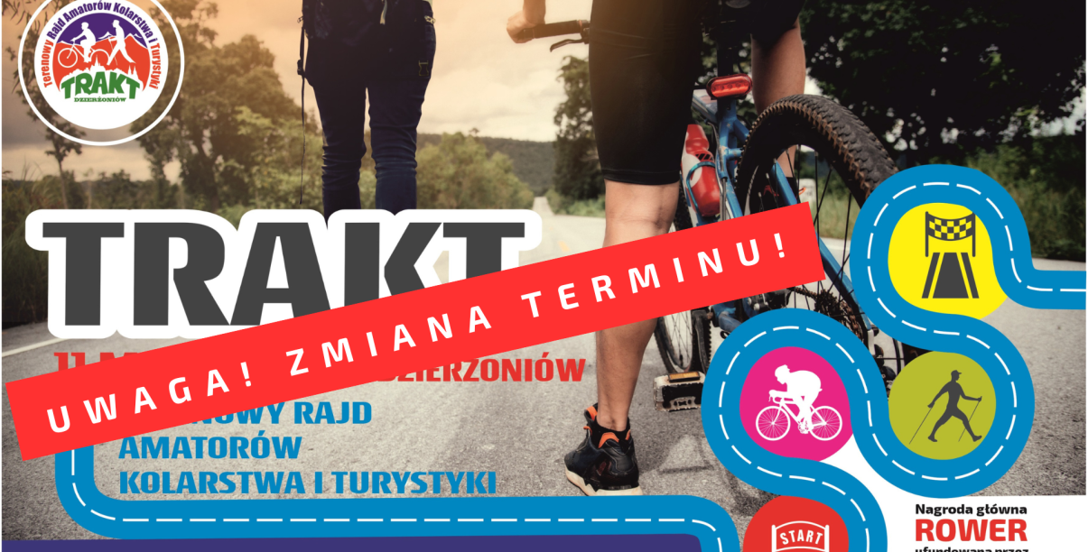 PRZEKREŚLONY PLAKAT NA trakt Z NAMISEM ZMIANA TERMINU IMPREZY