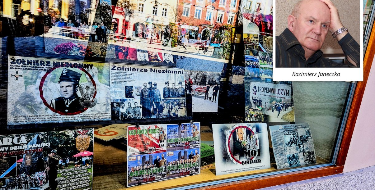 Zdjęcie wystawy w Oknie Artystycznym. Na ekspozycji widoczne fotografie patriotyczne