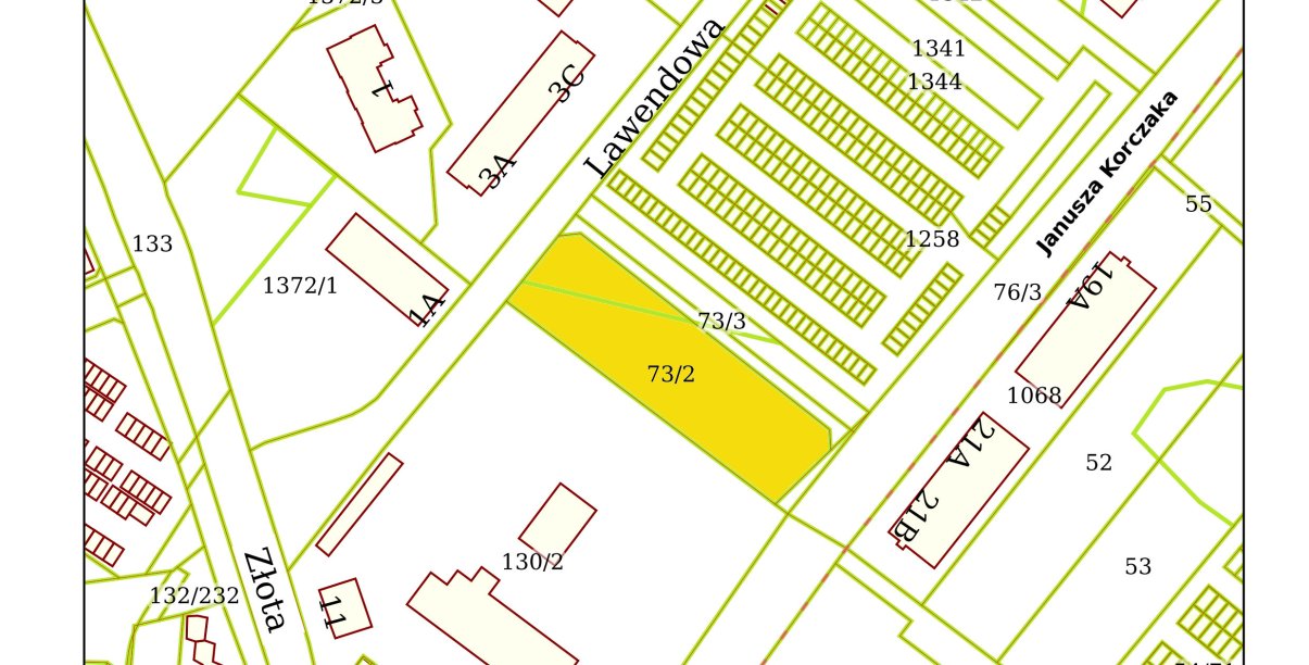 Mapka z zaznaczoną działką do sprzedaży