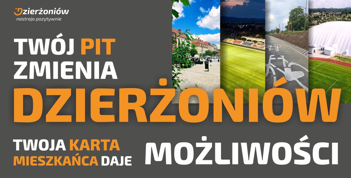grafika z napisem Twój pit zmienia Dzierżoniów twoja karta daje możliwości