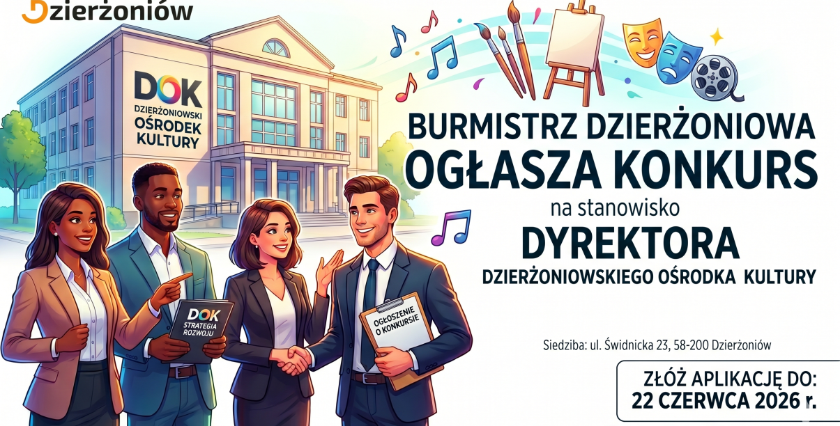 grafika ilustrująca konkurs na dyrektora DOK-u