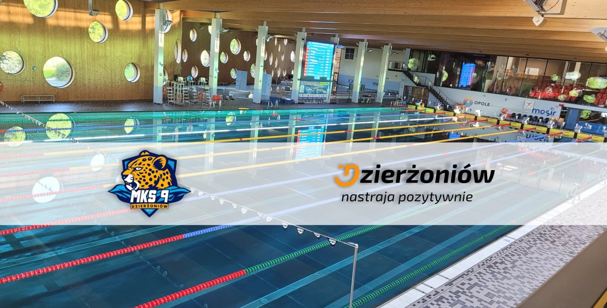 Basen kryty w Opolu, na zdjęcie nałożone logo miasta i klubu