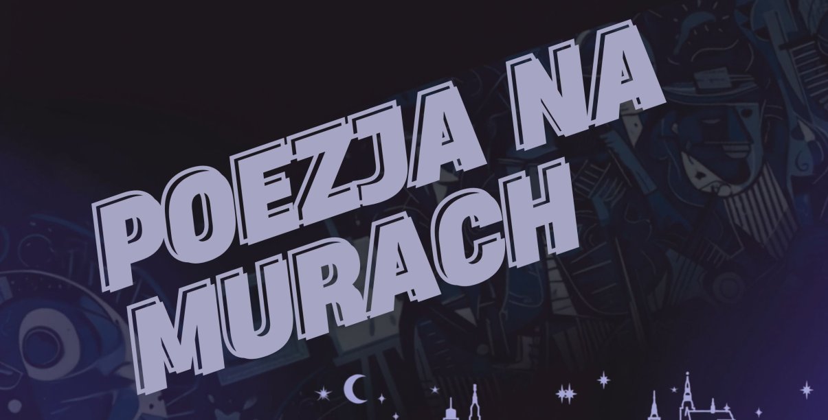 Napis Poezja na murach na granatowym tle