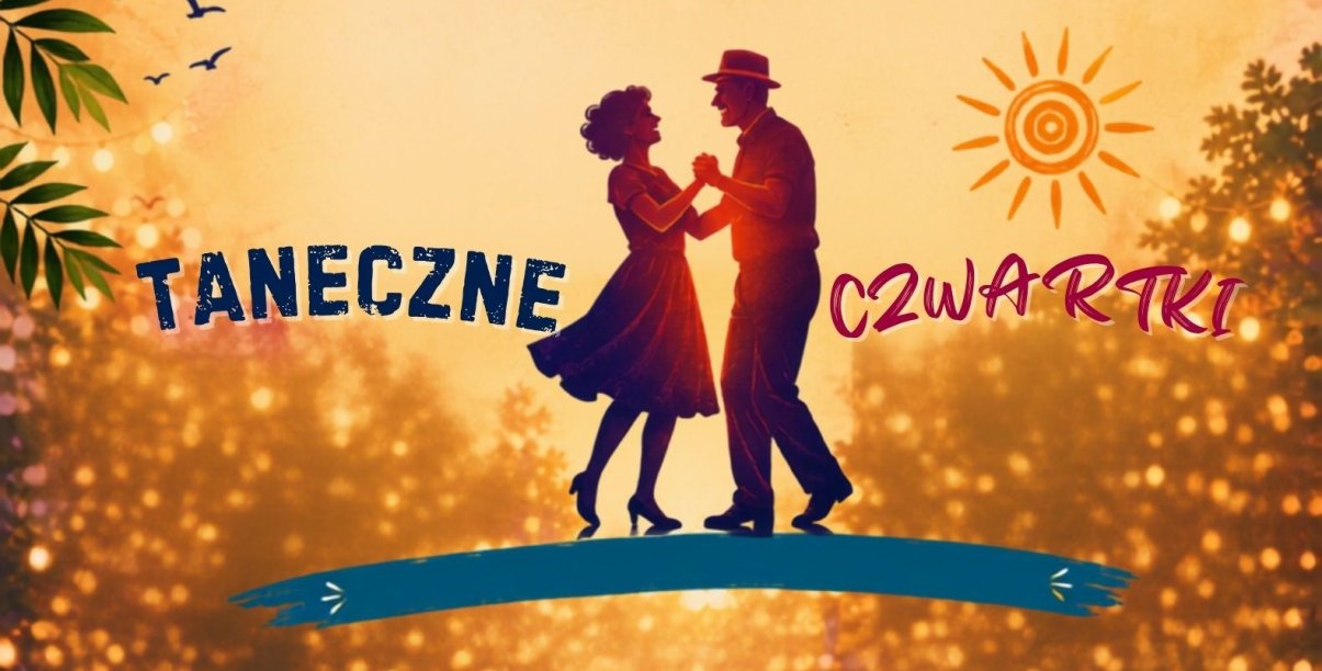 Rysunek tańczącej pary seniorów na złotym tle