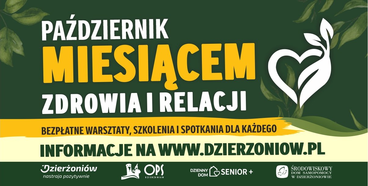 Grafika z zielonym tłem i napisem "Październik miesiącem relacji"