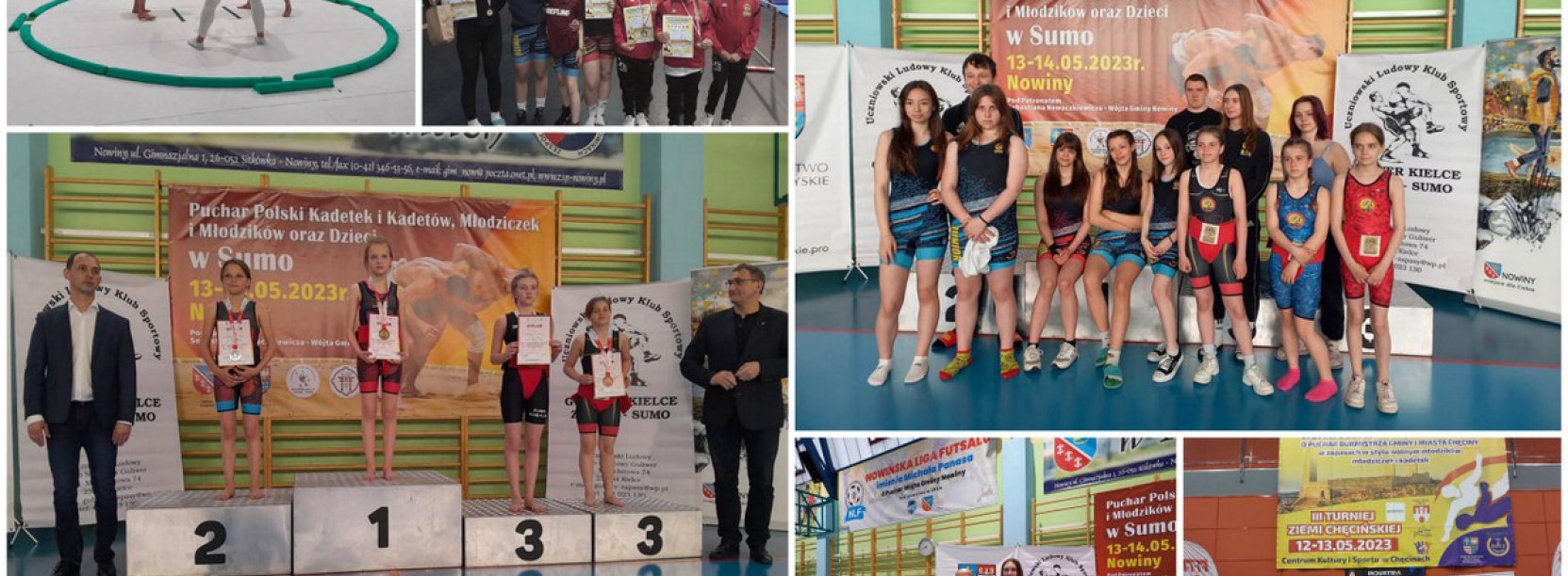 Kolaz zdjęc młodych zaopaśniczek namacie i na podium