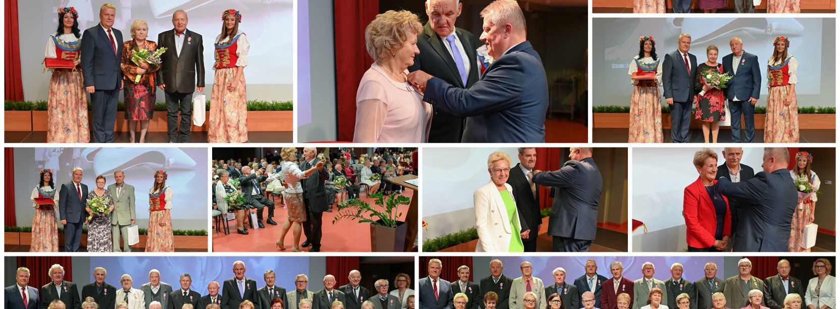 Kolaż kilkunastu zdjęć na których burmistrz wręcza medale