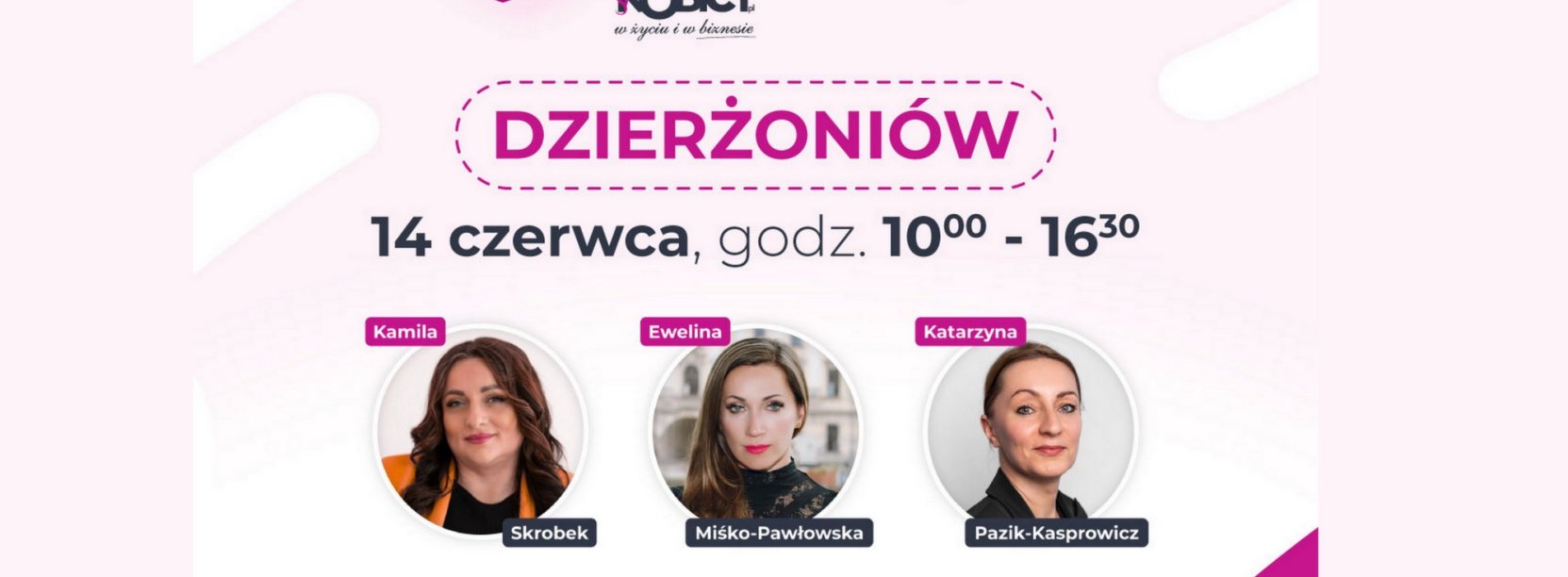 Grafika ozdobna z informacjami podanymi w tekście i trzy zdjęcia portretowe panelistek