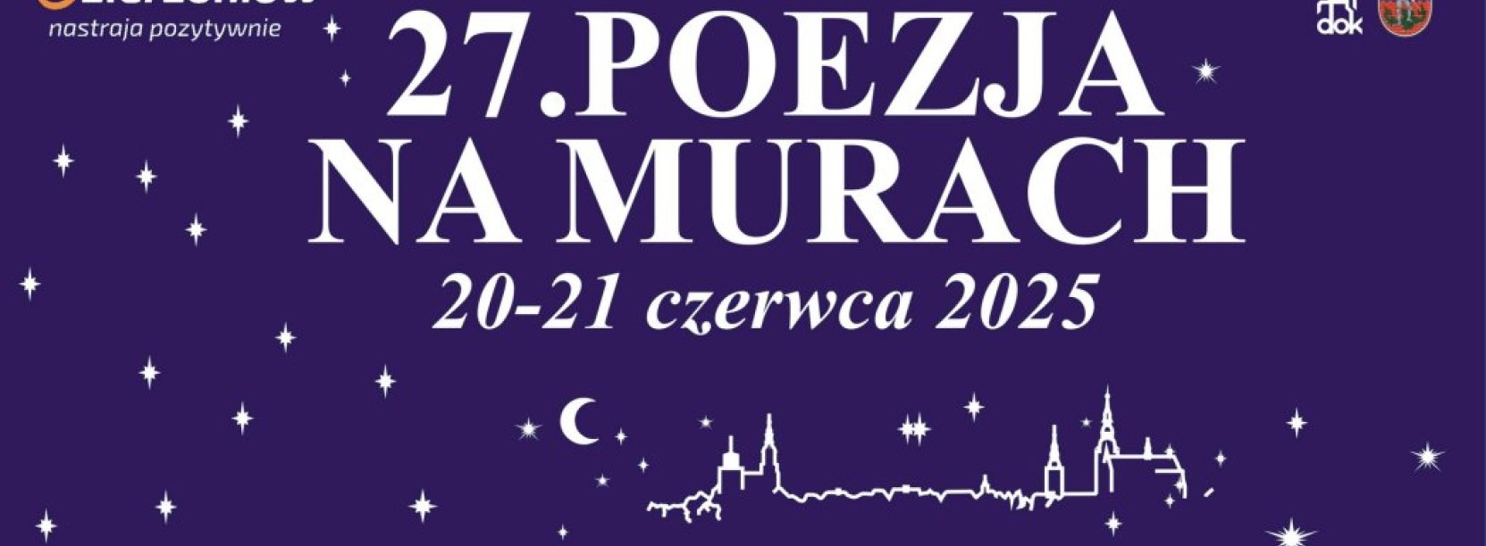 Grafika - grantowe tło, białe gwiazdki i napis Poezja na Murach