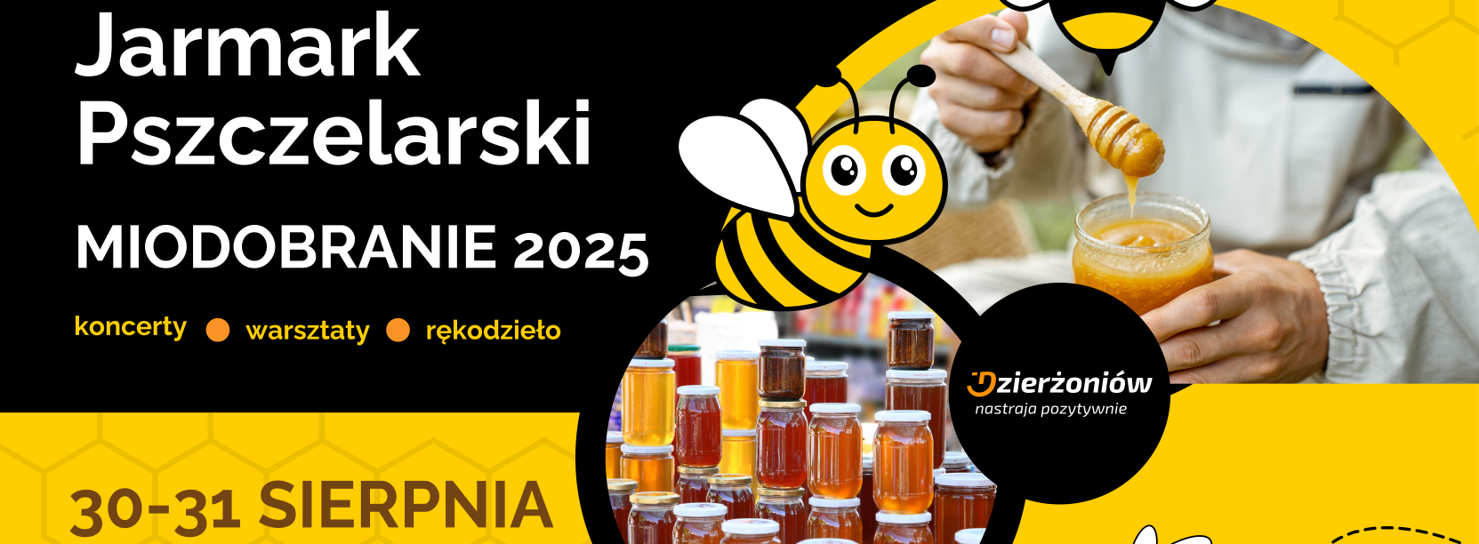 Grafika z pszczołą i miodem oraz napisem 24. Jarmark Pszczelarski Miodobranie 2025