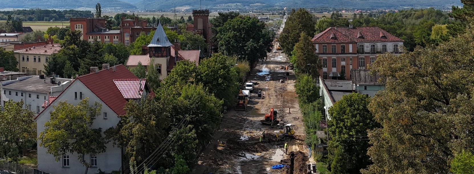Widok z drona na remontowaną ulicę Kilińskiego