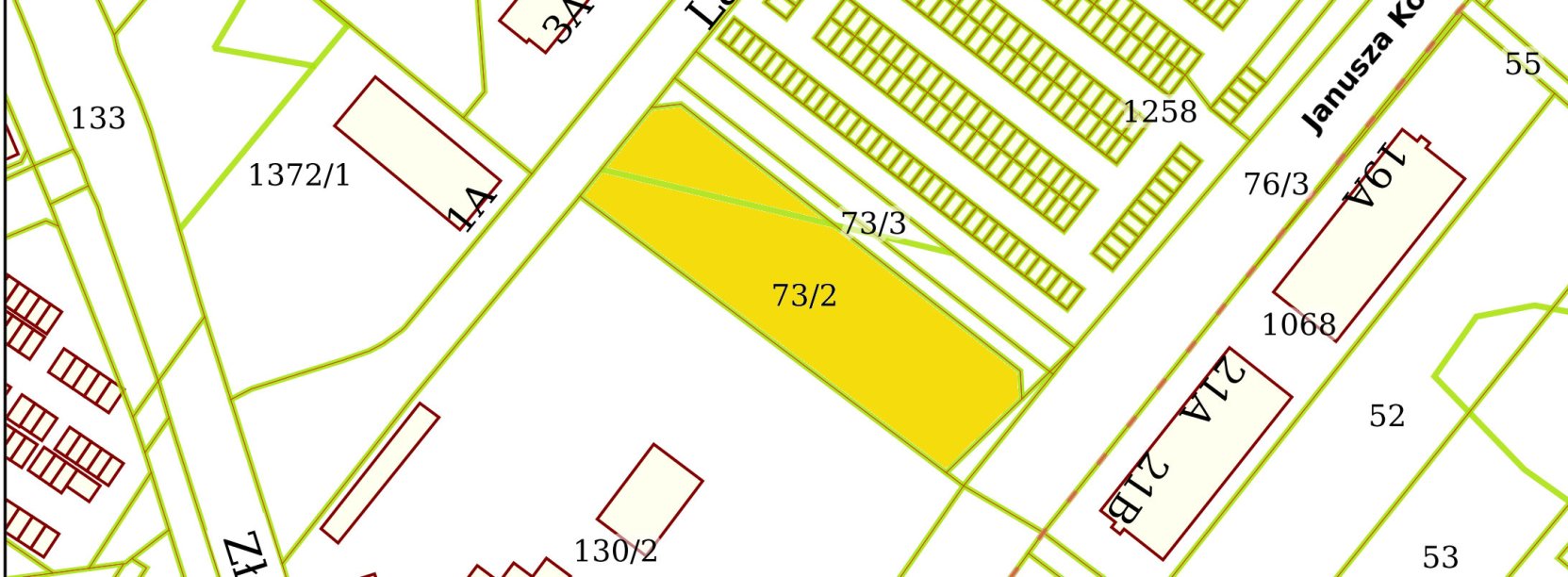 Mapka z zaznaczoną działką do sprzedaży
