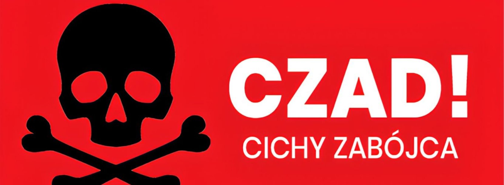 Grafika, czerwone tło i biały napis "Czad- cichy zabójca"