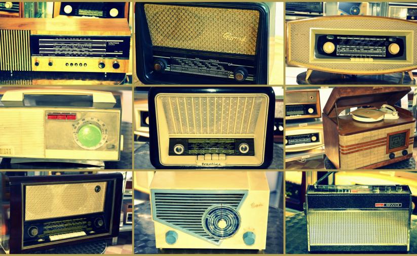 Kolaż zdjęć przedstawiający radia wyprodukowane przez Diorę