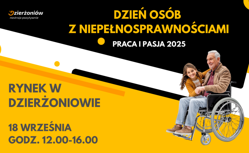 Grafika z napisem Dzień Osób z Niepełnosprawnościami, Rynek w Dzierżoniowie, 18 września