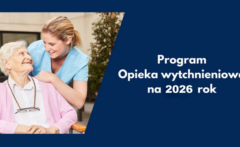 Grafika ze zdjęciem starszej kobiety i pielęgniarki i napisem Program "Opieka wytchnieniowa"