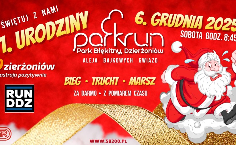 Grafika z Mikołajem i zaproszeniem na bieg mikołajkowy RUN DDZ