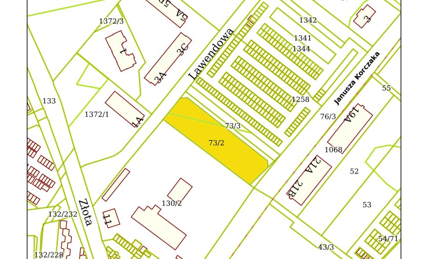 Mapka z zaznaczoną działką do sprzedaży