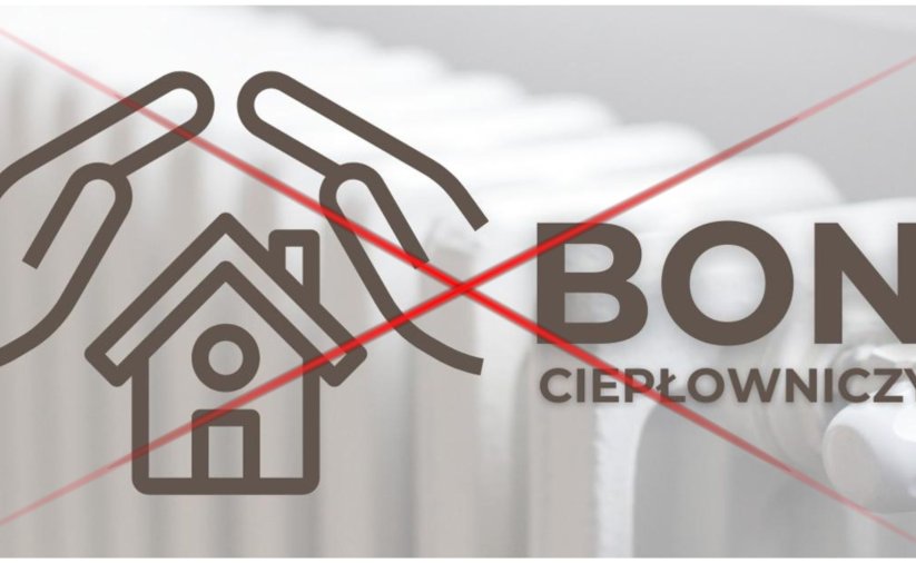 Przekreślone zdjęcie kaloryfera z logotypem programu dotyczącego bonu ciepłowniczego
