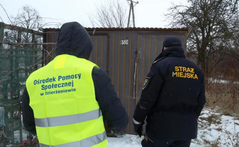 pracownik OPS i Straży Miejskiej sprawdza działki w poszukiwaniu osób bezdomnych