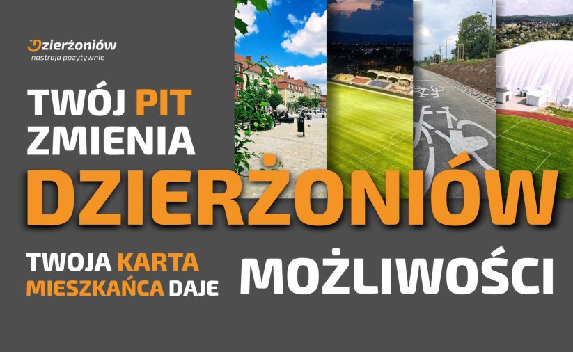 grafika z napisem Twój pit zmienia Dzierżoniów twoja karta daje możliwości