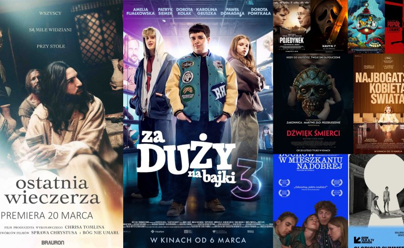 Kolaż plakatów filmów opisanych w informacji