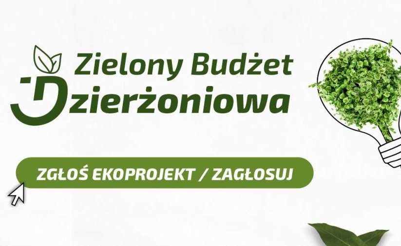 Plansza z napisem Zielony Budżet Dzierżoniowa 2026 i żarówką z roślinami w środku