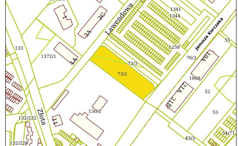 Mapa z zaznaczoną lokalizacją działki