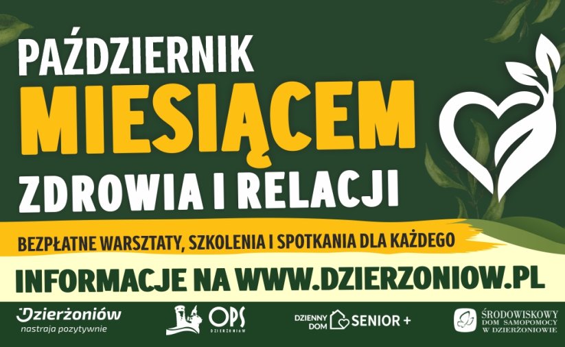 Grafika z zielonym tłem i napisem "Październik miesiącem relacji"