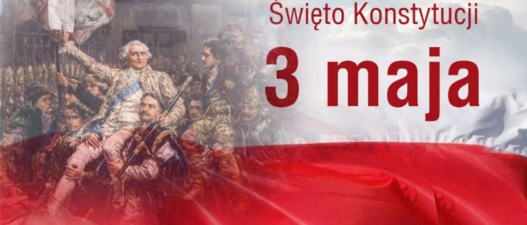 Napis Święto Konstytucji 3 maja na tle flagi Polski