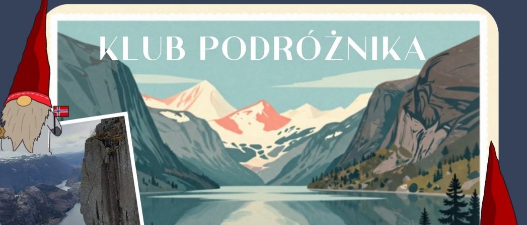 Rysunek górskiego jeziora, na górze napis Klub Podróżnika