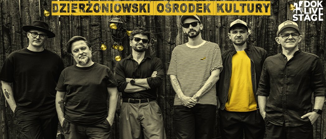 Plakat koncertu, u góry zdjęcie zespołu