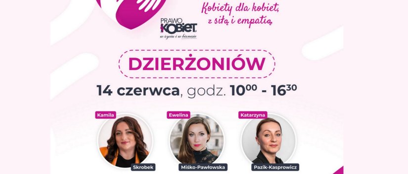 Grafika ozdobna z informacjami podanymi w tekście i trzema zdjęciami portretowymi panelistek