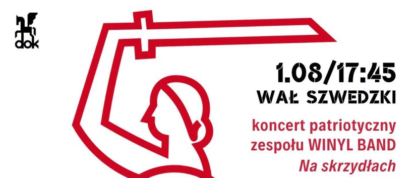 plakat z warszawską syrenka i zaproszeniem na koncert 1 sierpnia na Wał Szwedzki w Dzierżoniowie